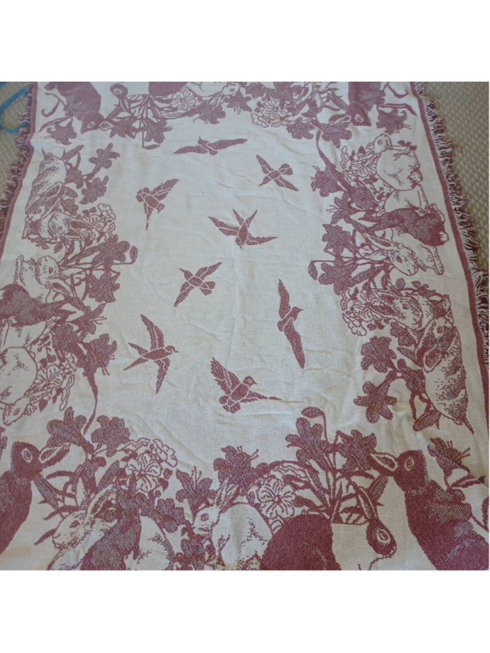 Vintage Bunny and Bird Cotton Throw app 60 by 46